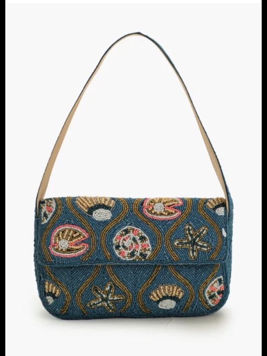 America & Beyond Handbags - Beaded Seashell Shoulder Bag, seed bead purse coastal